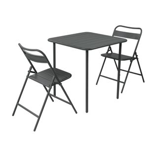 Table De Jardin Métal + 2 Assises Anthracite. Amelia 70 X 70 Cm