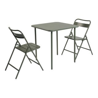 Table De Jardin Métal + 2 Assises Kaki. Amelia 70 X 70 Cm