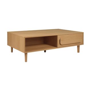 Table Basse Vintage Décor Bois De Chêne 1 Tiroir 2 Niches 120cm - Juliana