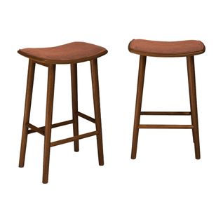 Lot De 2 Tabourets De Bar Vintage Bois D'hévéa Noyer Et Velours Côtelé Terracotta - 46.5 X 31 X 70