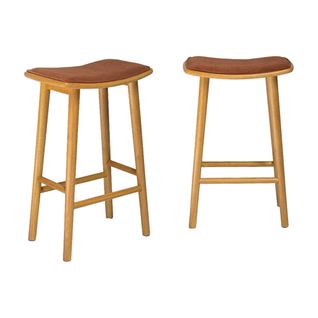 Lot De 2 Tabourets De Bar Vintage Bois D'hévéa Naturel Et Velours Côtelé Terracotta - 46.5 X 31 X