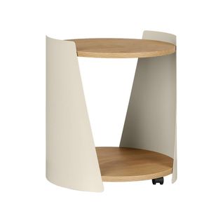 Table D'appoint Métal Courbé Et Décor Bois Avec Roulettes Beige - Molto
