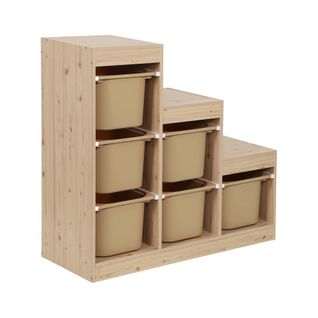 Meuble De Rangement Enfant Escalier 6 Bacs De Rangement Décor Bois Naturel Et Beige - Sora