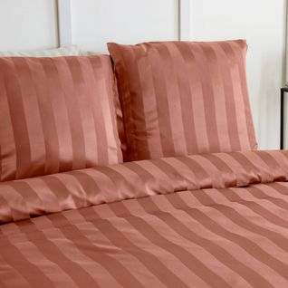 Parure De Lit Polyester Effet Satin Fines Rayures 2 Places Rouge 240x220cm - Andréa