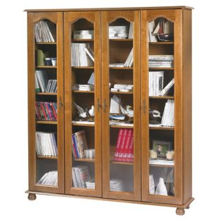 Vitrine Bibliothèque Chêne 4 Portes Vitrées 18 Niches L 158.8 H 182.2 P 33 Cm