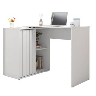 Bureau D'angle Blanc Armoirette 1 Porte 3 Niches L 139.9 H 75 P 45.1 Cm