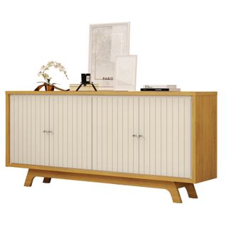 Buffet 4 Portes Miel Et Blanc Ecru 4 Niches L 180 H 80.5 P 35.7 Cm