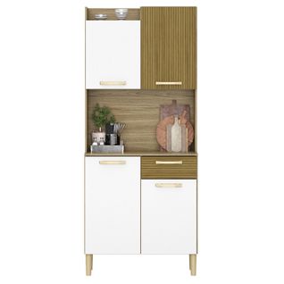 Buffet De Cuisine 4 Portes 1 Tiroir Chêne Et Blanc L 73.6 H 175.7 P 36.3 Cm
