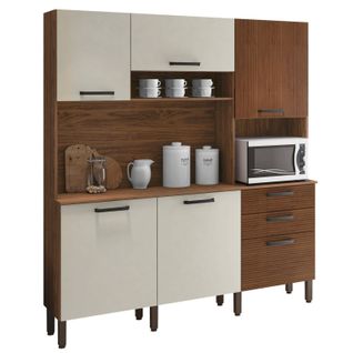 Buffet De Cuisine 6 Portes 2 Tiroirs Noyer Et Blanc Ecru L 180.2 H 198 P 38.8 Cm