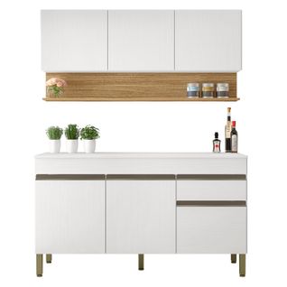 Cuisine Equipée 6 Portes 1 Tiroir Chêne Et Blanc 9 Niches L 120 H 200 P 53.3 Cm