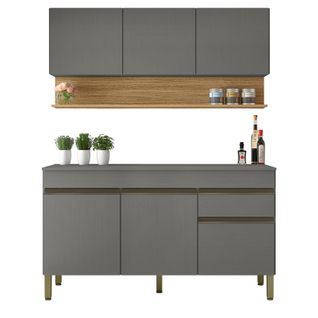 Cuisine Equipée 6 Portes 1 Tiroir Chêne Et Gris L 120 H 200 P 53.3 Cm