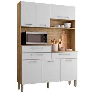 Buffet De Cuisine 6 Portes 3 Tiroirs 9 Niches Chêne Blanc L 138.5 H 195 P 38.8 Cm