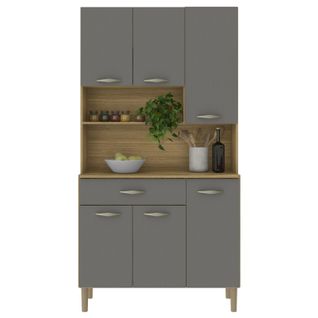 Buffet De Cuisine 6 Portes 1 Tiroir Chêne Et Gris 7 Niches L 90.9 H 173.5 P 36.3 Cm
