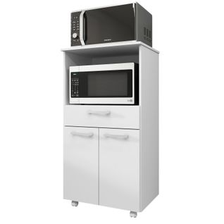 Meuble Micro-onde Blanc Mobile 2 Portes 1 Tiroir L 61 H 117.5 P 48.8 Cm