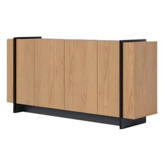 Buffet Bas 4 Portes Imitation Chêne 6 Niches L 160 H 79.7 P 42.5 Cm