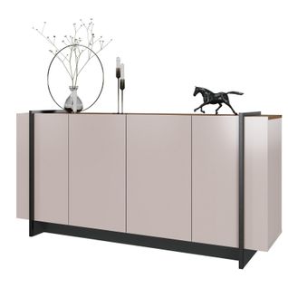 Buffet Bas 4 Portes Blanc Grisé Et Noyer 6 Niches L 160 H 79.7 P 42.5 Cm