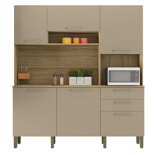 Buffet De Cuisine 6 Portes 2 Tiroirs Chêne Et Taupe L 180.2 H 198 P 38.8 Cm