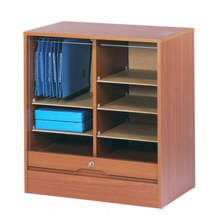 Classeur à Rideau Largeur 70 Cm Hauteur 76 Cm 8 Niches 2 Kits Ds - Coloris: Merisier