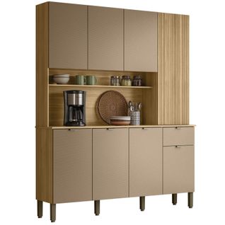 Buffet 8 Portes 1 Tiroir 18 Niches Chêne Et Gris Taupe L 161 H 200 P 38.8 Cm