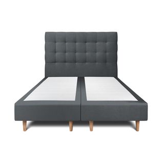 Lit 200x200cm Avec Tête De Lit Capitonnée Velours Et Double Sommier Tapissier Gris Anthracite