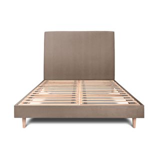 Lit 160x200cm Avec Tête De Lit Tapissier Velours Et Sommier Kit Taupe