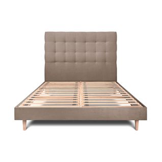 Lit 160x200cm Avec Tête De Lit Capitonnée Velours Et Sommier Kit Taupe