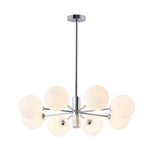 Lustre Chromé Avec Abat-jour En Verre Blanc - Nicolea