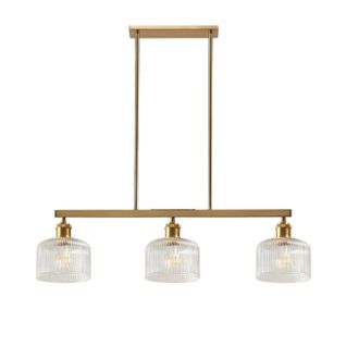 Suspension Vintage Laiton Trois Verres Transparents Striés - Auréline