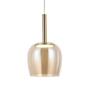 Suspension Raffinée Cloche Dorée Verre Ambré LED Intégrée - Eriska