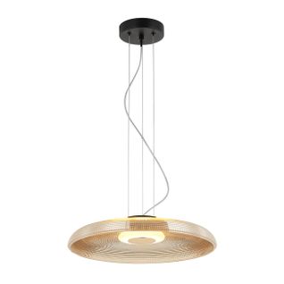 Suspension LED Moderne Verre Texturé Ambré Et Base Noire  - Ossara