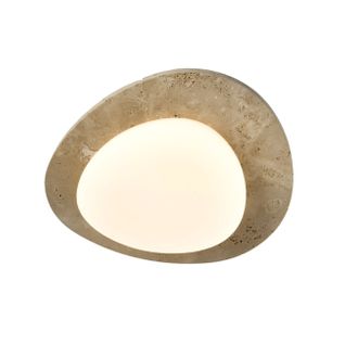 Applique Ou Plafonnier Rond LED En Travertin Beige Avec Diffuseur Blanc  - Nyméria