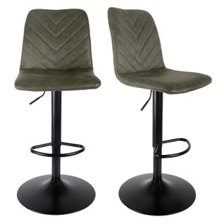 Lot 2 Tabourets De Bar Réglables Microfibre Vert Et Métal - Coby 2