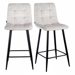 Lot 2 Chaises De Bar Avec Assise H.75 Cm En Velours Écru - Nami 2