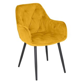Chaise Capitonnée En Velours Jaune Et Pieds En Métal Noir - Stern 2