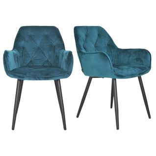 Lot 2 Chaises En Velours Bleu Canard Avec Pieds En Métal - Stern 2