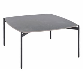 Table Basse Carrée En Céramique Gris Marbré Et Métal Noir - Jerry