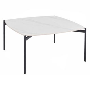 Table Basse Carrée En Céramique Blanc Marbré Et Métal Noir - Jerry