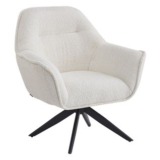 Fauteuil Pivotant 360° Tissu Bouclette Écru Et Pied En Métal - Edward