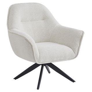 Fauteuil Pivotant 360° Tissu Doux Écru Et Pied En Métal Noir - Edward