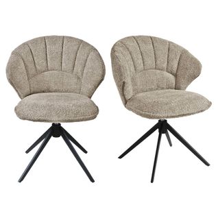 Lot 2 Chaises Coquillage Rotatives 180° Tissu Bouclette Taupe - Tissaia