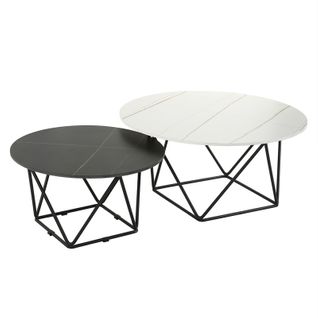 Set De 2 Tables Basses Rondes Noir Et Blanc Céramique Marbrée - Ashe