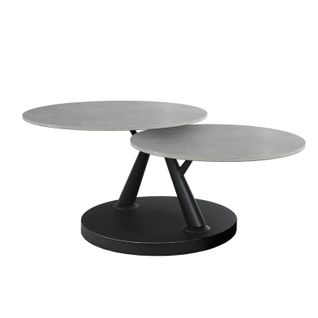Table Basse Rotative 2 Plateaux Ronds Céramique Gris Pied Noir – Allegra