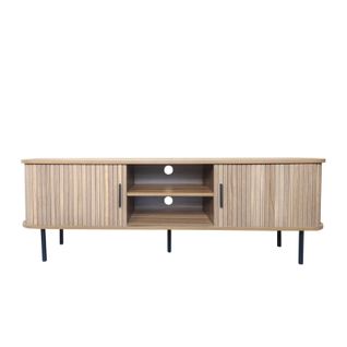 Manado - Meuble TV En Bois Cannelé à Portes Coulissantes 140cm