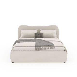 Plano - Lit Coffre 140x190cm Design Arrondi Velours Côtelé Beige