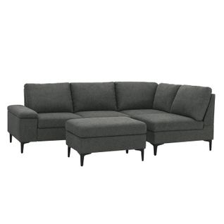 Colchester - Canapé D'angle 4-5 Places En Tissu Chenille Gris Anthracite Avec Pouf