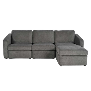 Konekt - Canapé Modulable 3 Places Gris Foncé Avec Pouf