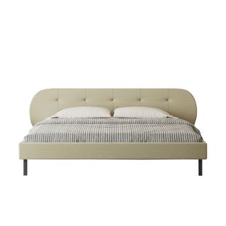 Tulsa - Lit Capitonné 160x200cm Beige Avec Tête De Lit Et Sommier