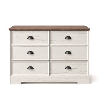 Valla - Commode 6 Tiroirs Blanc Et Bois 120cm