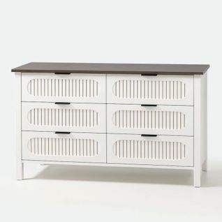Brix - Commode 6 Tiroirs Blanc Rainuré Et Bois 120cm