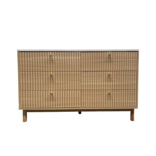 Brox- Buffet 6 Tiroirs Aspect Bois Rainuré Et Blanc 120cm